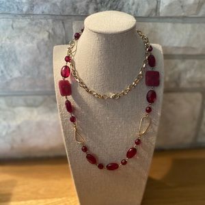 Long Red and Silver Necklace